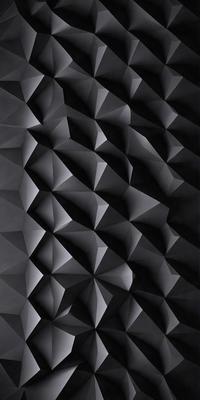 The primary subject of the image is a black and white patterned wall. The setting is a dark room, and the visual style appears to be a combination of a photo and a drawing. The dominant colors are black and white, creating a moody atmosphere.