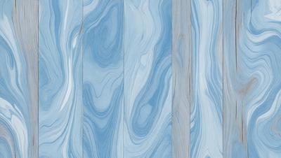 The primary subject of the image is a blue and white marbled wood surface. The setting is a wall with a blue and white marbled wood panel. The visual style is a close-up of the marbled wood surface, showcasing its unique pattern. The colors and mood of the image are predominantly blue and white, creating a calm and elegant atmosphere.