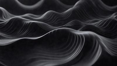 The primary subject of the image is a black and white photo of a wave. The setting is a dark background, and the visual style is a close-up of the wave. The dominant colors are black and white, creating a moody atmosphere.