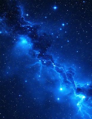 The primary subject of the image is a blue sky filled with stars. The setting is a night sky, and the visual style appears to be a photo of the night sky. The colors and mood of the image are predominantly blue, with a sense of tranquility and wonder.
