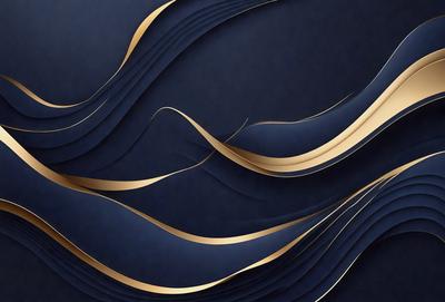 The primary subject of the image is a blue background with gold swirls and waves. The setting is a dark blue background, and the visual style is a combination of digital art and illustration. The dominant colors are blue and gold, creating a calm and serene atmosphere.