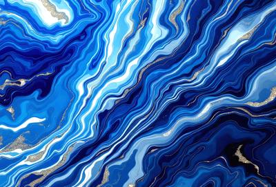 The primary subject of the image is a blue and gold swirling pattern, which appears to be a digital art or illustration. The setting is a blue background, and the visual style is a combination of digital art and illustration. The dominant colors are blue and gold, creating a vibrant and lively atmosphere.