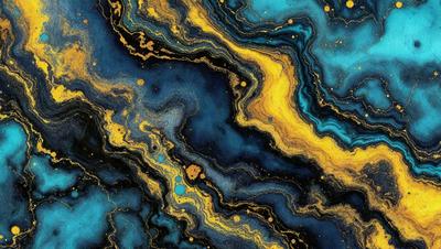 The primary subject of the image is a blue and yellow painting with a swirling pattern. The setting is a blue and yellow background, which adds to the vibrant atmosphere of the painting. The visual style appears to be a mix of digital art and illustration, creating a unique and eye-catching piece of art. The dominant colors in the painting are blue and yellow, which evoke a sense of energy and movement.