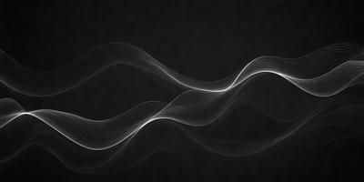 The primary subject of the image is a series of curved lines, which are likely a representation of sound waves. The setting is a black background, which emphasizes the lines and creates a striking visual effect. The visual style appears to be a combination of digital art and illustration, as the lines are smooth and well-defined. The colors and mood of the image are predominantly black and white, giving it a modern and minimalist appearance.