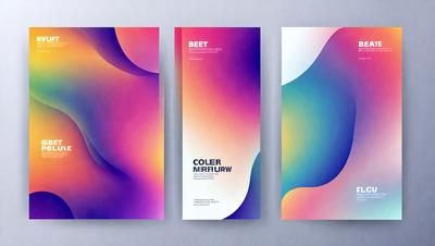 The image features three colorful posters, each with a different design. The posters are displayed on a wall, showcasing a variety of colors and patterns. The primary subject of the image is the posters, which are the main focus of the scene. The setting is indoors, with the posters being the main visual element in the image. The visual style is a combination of digital art and illustration, creating a vibrant and eye-catching display. The colors and mood of the posters are l