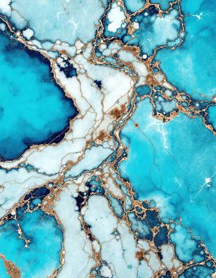 The primary subject of the image is a blue and white marbled surface, which appears to be a piece of art or a decorative item. The setting is a blue and white marbled wall, which adds to the visual style of the image. The colors and mood of the image are predominantly blue and white, creating a serene and calming atmosphere.