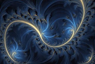 The primary subject of the image is a blue and yellow swirling pattern, which appears to be a digital art or illustration. The setting is a dark blue background, creating a contrasting effect with the swirling pattern. The visual style suggests that the image is a creative and artistic representation of a swirling design. The dominant colors are blue and yellow, giving the image a vibrant and lively atmosphere.