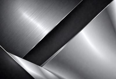 The primary subject of the image is a silver metal surface, which appears to be a piece of metal art. The setting is a black background, which contrasts with the silver metal surface. The visual style is a close-up of the metal surface, showcasing its texture and details. The colors and mood of the image are predominantly silver and black, creating a modern and sleek atmosphere.