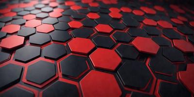 The primary subject of the image is a red and black checkered pattern. The setting is a black and red checkered surface, which could be a carpet or a wallpaper. The visual style is a close-up of the pattern, showcasing the intricate details of the design. The dominant colors are red and black, creating a bold and striking appearance.