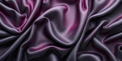 The primary subject of the image is a close-up of a purple fabric, which appears to be a piece of silk. The setting is a dark background, which contrasts with the purple fabric. The visual style is a close-up, focusing on the details of the fabric. The colors and mood of the image are predominantly purple, creating a sense of luxury and elegance.