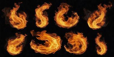 The image features a series of six fire-like shapes, each with a different size and position. The shapes are arranged in a way that they appear to be burning, with the fire spreading across the scene. The primary subject of the image is the fire-like shapes, which are the main focus of the image. The setting is a black background, which contrasts with the fire-like shapes, making them stand out. The visual style of the image is a combination of digital art and illustration, creating a dynamic and engaging scene