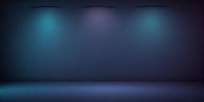 The primary subject of the image is a large, empty room with a blue wall. The setting is a dark room with a blue wall, and the visual style appears to be a photo. The colors and mood of the image are predominantly blue, creating a calm and serene atmosphere.