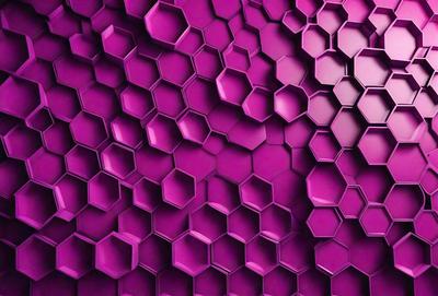 The primary subject of the image is a purple surface with a pattern of hexagonal shapes. The setting is a close-up of the purple surface, which appears to be a textured wall or a patterned fabric. The visual style is a combination of a photo and a digital art, illustration, or drawing. The dominant colors are purple and pink, creating a warm and inviting atmosphere.