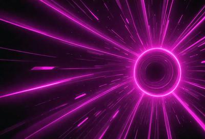 The primary subject of the image is a bright pink light, which appears to be a neon light or a purple light with a pink hue. The light is surrounded by a purple background, creating a visually striking scene. The visual style of the image is a combination of a photo and digital art, as it captures the light's vibrant colors and the purple background. The colors and mood of the image are predominantly pink and purple, giving it a lively and energet