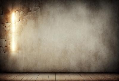 The primary subject of the image is a large, empty white wall. The setting is a room with a wooden floor. The visual style is a photo, and the colors and mood are predominantly neutral and calm.