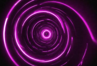 The primary subject of the image is a purple circle with a yellow center. The circle appears to be a neon sign or a light source, and it is set against a dark background. The visual style of the image is a combination of digital art and illustration, creating a unique and eye-catching design. The dominant colors in the image are purple and yellow, which contribute to a vibrant and energetic atmosphere.