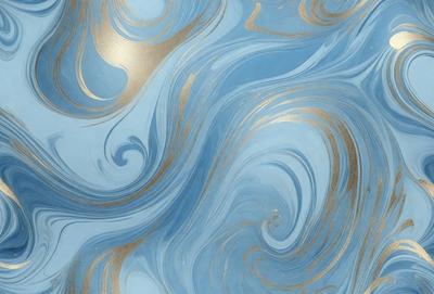 The primary subject of the image is a blue and gold swirl pattern, which is the main object, scene, or focus of the image. The setting or background features a blue and gold swirl pattern, which is the environment, backdrop, or surface visible in the image. The visual style of the image is a digital art or illustration, as it is a digital representation of a swirl pattern. The dominant colors in the image are blue and gold, creating a vibrant and lively atmosphere.
