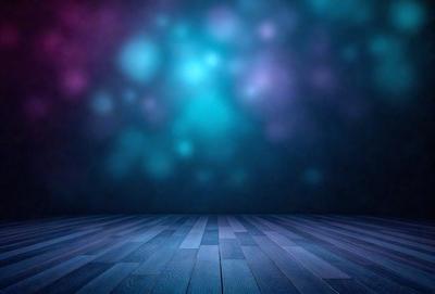 The primary subject of the image is a wooden floor with a blue light shining on it. The setting is a dark room with a purple background, creating a moody atmosphere. The visual style is a digital art, with the floor and light being the main focus of the image. The colors and mood are dominated by the blue light and the purple background, giving the scene a unique and intriguing appearance.