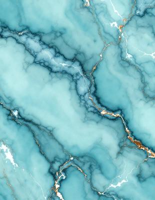 The primary subject of the image is a blue and white marble-like surface, which appears to be a wall or a piece of art. The setting is a room with a blue and white color scheme. The visual style is a combination of digital art and illustration, creating a unique and eye-catching design. The dominant colors are blue and white, giving the scene a calm and serene atmosphere.