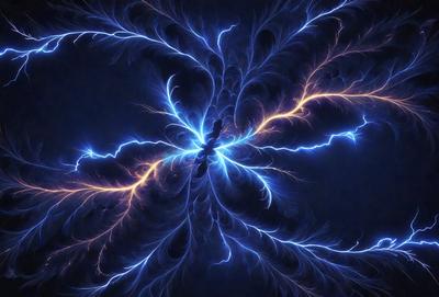 The primary subject of the image is a blue lightning bolt, which is the main object, scene, or focus of the image. The setting is a dark blue background, which creates a dramatic and moody atmosphere. The visual style is a digital art or illustration, as the lightning bolt is depicted in a detailed and artistic manner. The colors and mood of the image are predominantly blue, with the lightning bolt being the most prominent and eye-catching element.