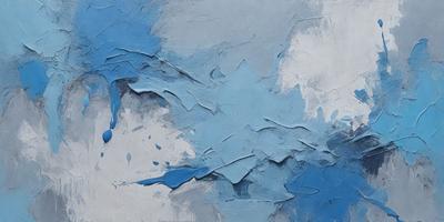 The primary subject of the image is a painting of a blue sky with clouds. The setting is a canvas, and the visual style is a painting. The dominant colors are blue and white, creating a serene and calming atmosphere.