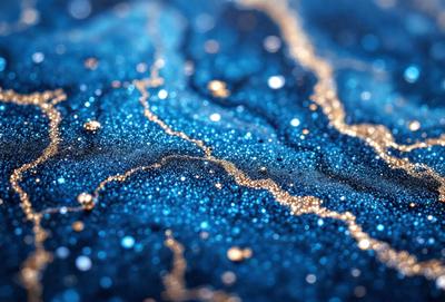 The primary subject of the image is a blue background with a pattern of gold stars. The setting appears to be a night sky, with the stars creating a beautiful and captivating visual effect. The visual style of the image is a combination of digital art and illustration, as the gold stars are created through a digital medium. The colors and mood of the image are predominantly blue and gold, creating a serene and calming atmosphere.