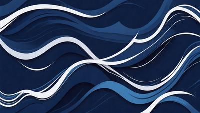 The primary subject of the image is a blue and white wave pattern. The setting is a blue background, and the visual style appears to be a digital art or illustration. The dominant colors are blue and white, creating a calm and serene atmosphere.