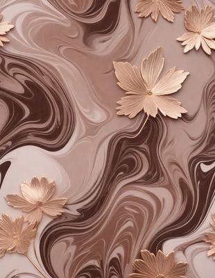 The primary subject of the image is a close-up of a chocolate cake with gold leaves on it. The cake is decorated with gold leaves, which are scattered across the surface. The setting is a table, and the visual style appears to be a close-up of the cake, showcasing its details. The colors and mood of the image are rich and elegant, with the gold leaves adding a touch of sophistication to the chocolate cake.