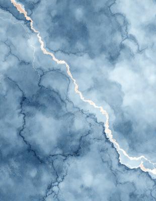 The primary subject of the image is a blue and white cloudy sky. The setting is a cloudy blue sky with a lightning bolt streaking through it. The visual style is a digital art or illustration, creating a dynamic and dramatic atmosphere. The dominant colors are blue and white, with the lightning bolt adding a touch of red. The overall mood is one of intensity and power, as the lightning bolt symbolizes energy and movement.