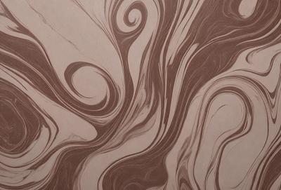 The primary subject of the image is a brown and white swirling pattern, which appears to be a painting or drawing. The setting is a wooden surface, possibly a table or a wall, where the artwork is displayed. The visual style suggests that the image is a digital art or illustration, with a focus on the swirling pattern. The colors and mood of the image are predominantly brown and white, creating a sense of depth and complexity in the artwork.