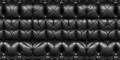 The primary subject of the image is a black leather couch. The setting is a black background, which creates a striking contrast with the couch. The visual style is a black and white photo, giving the image a classic and timeless appearance. The colors and mood are predominantly black, which adds a sense of sophistication and elegance to the scene.