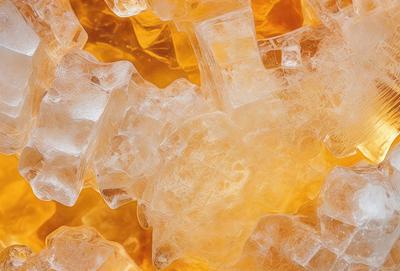The primary subject of the image is a close-up of a yellow substance, which appears to be a mixture of ice and a yellow liquid. The setting is a yellow background, which creates a vibrant and warm atmosphere. The visual style is a combination of a photo and digital art, as the yellow substance is captured in a close-up shot, while the background is digitally manipulated to create a unique and eye-catching scene. The colors and mood of the image are predominantly yellow, which evokes