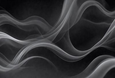 The primary subject of the image is a smoke trail, which appears to be a digital art or illustration. The smoke trail is depicted as a series of swirls and curves, creating a dynamic and visually appealing scene. The setting is a black background, which contrasts with the smoke trail, emphasizing its shape and movement. The visual style of the image is modern and artistic, with the smoke trail serving as the focal point. The colors and mood of the image are predominantly dark, with the smoke trail