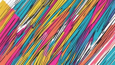 The primary subject of the image is a colorful, abstract pattern featuring a mix of blue, yellow, and orange hues. The setting is a white background, which contrasts with the vibrant colors of the pattern. The visual style appears to be a combination of digital art and illustration, creating a unique and eye-catching design. The overall atmosphere is lively and energetic, with the bold colors and intricate patterns capturing the viewer's attention.