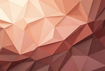 The primary subject of the image is a large, three-dimensional geometric pattern. The pattern is made up of triangles, and it appears to be a part of a larger structure. The setting is a wall, and the visual style is a combination of digital art and illustration. The dominant colors in the image are brown and pink, creating a warm and earthy atmosphere.