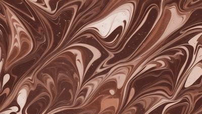 The primary subject of the image is a close-up of a chocolate-colored pattern, which appears to be a swirling, flowing design. The setting is a brown surface, possibly a table or a countertop. The visual style of the image is a close-up of the pattern, showcasing its intricate details. The colors and mood of the image are predominantly brown, giving it a warm and rich appearance.