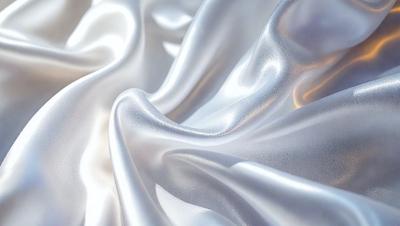 The primary subject of the image is a close-up of a white fabric, possibly a sheet or a curtain. The setting is a room with a white background, which creates a clean and minimalistic atmosphere. The visual style is a combination of a photo and digital art, as the fabric appears to be both real and manipulated. The colors and mood are predominantly white, giving the image a calm and serene feel.