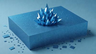 The primary subject of the image is a blue box with a blue and white design. The setting is a blue background, and the visual style appears to be a digital art or illustration. The colors and mood of the image are predominantly blue, creating a calm and serene atmosphere.