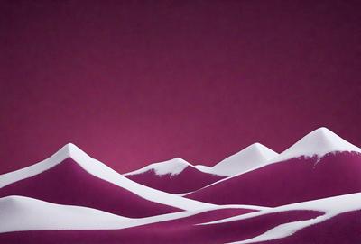 The image features a purple mountain range with white snow covering the peaks. The mountain range is the primary subject, and the setting is a dark purple sky. The visual style is a combination of photo and digital art, creating a unique and striking scene. The colors and mood are dominated by the purple hues of the mountain range and the white snow, giving the image a sense of depth and contrast.