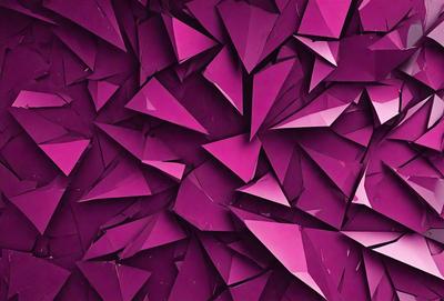 The primary subject of the image is a purple wall with a pattern of triangles. The setting is a room with a purple background, and the visual style is a digital art or illustration. The dominant colors are purple and pink, creating a warm and inviting atmosphere.