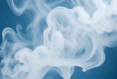 The primary subject of the image is a cloudy, smoky, and somewhat hazy atmosphere. The setting is a blue sky, which serves as the backdrop for the cloudy scene. The visual style of the image is a combination of photo and digital art, creating a unique and intriguing atmosphere. The colors in the image are predominantly shades of blue and white, with the smoky clouds adding a sense of depth and mystery to the scene. Overall, the image evokes a feeling of mystery and intr