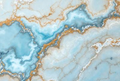 The primary subject of the image is a marble-like stone with a blue and white color scheme. The setting is a natural environment, possibly a cave or a rock formation. The visual style is a close-up of the stone, showcasing its unique texture and patterns. The colors and mood of the image are serene and calming, with the blue and white hues creating a sense of tranquility.