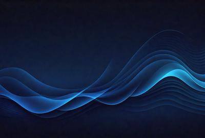 The primary subject of the image is a blue wave pattern. The setting is a dark blue background, which creates a contrasting effect with the wave pattern. The visual style is a digital art or illustration, as the wave pattern appears to be a digital creation. The colors and mood of the image are predominantly blue, giving it a calm and serene atmosphere.
