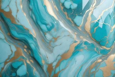 The primary subject of the image is a blue and gold marbled pattern, which is the main focus of the image. The setting is a blue and gold marbled surface, which serves as the backdrop for the pattern. The visual style of the image is a close-up of the marbled pattern, showcasing its intricate details. The colors and mood of the image are predominantly blue and gold, creating a sense of elegance and sophistication.
