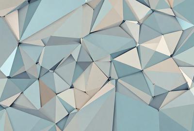 The primary subject of the image is a blue wall with a geometric pattern. The setting is a room with a blue background. The visual style is a combination of digital art and illustration. The dominant colors are blue and white, creating a calm and soothing atmosphere.