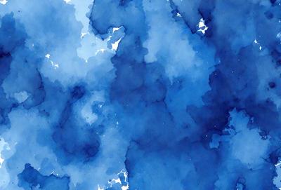 The primary subject of the image is a blue and white painting or drawing of a cloudy sky. The setting is a blue background, which complements the colors of the artwork. The visual style appears to be a combination of digital art and illustration, creating a unique and artistic representation of the cloudy sky. The dominant colors are blue and white, giving the artwork a calming and serene atmosphere.