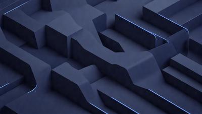 The primary subject of the image is a blue, three-dimensional structure that resembles a mountain or a series of stacked blocks. The setting is a blue background, which creates a striking contrast with the structure. The visual style appears to be a digital art or illustration, as the image is composed of multiple layers and textures. The colors and mood of the image are predominantly blue, giving it a calm and serene atmosphere.