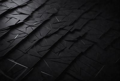 The primary subject of the image is a black and white patterned wallpaper. The setting is a dark room, and the visual style is a close-up of the wallpaper. The dominant colors are black and white, creating a moody atmosphere.