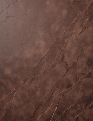 The primary subject of the image is a brown marble-like surface with a pattern of swirls and lines. The setting is a room with a brown wall, and the visual style is a close-up of the marble surface. The colors and mood of the image are warm and earthy, with the brown marble being the dominant color.