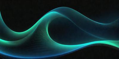 The primary subject of the image is a blue, swirling, and curving wave. The setting is a dark background, which contrasts with the vibrant blue color of the wave. The visual style is a digital art or illustration, as the wave appears to be a digital creation. The colors and mood of the image are predominantly blue, creating a sense of calmness and tranquility.